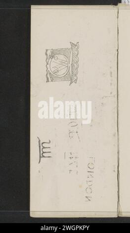 Entwurf für ein Monogramm, ca. 1901 Kreis mit dem Monogramm über einem Boot auf einem Meer mit Wellen. Blatt 3 Verso aus einem Skizzenbuch mit 42 Seiten. Papier. Kombinationen aus Bleistiftbuchstaben wie Letterword, Anagramm, Buchstabenquadrat, Monogramm usw. Stockfoto