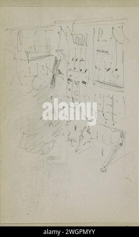 Ansicht der Gebäude auf einer Straße oder einem Platz, Adrianus Everssen, ca. 1828 - 1897 Ansicht der Gebäude auf einer Straße oder einem Platz. Blatt 47 Verso aus einem Skizzenbuch mit 58 Blättern. Niederlande Papier. Bleistift städtisches Wohnen. Straße. Platz, Ort, Zirkus usw. Stockfoto