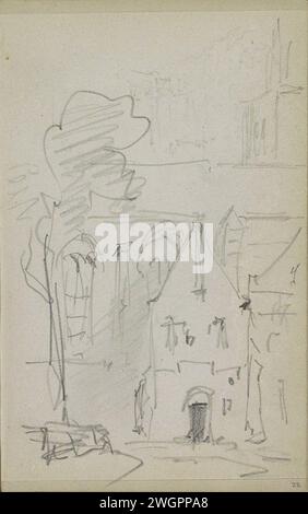 Ansicht von Häusern und einer Kirche, Adrianus Everssen, ca. 1828 - 1897 Ansicht von Häusern und einer Kirche. Seite 22 Recto aus einem Skizzenbuch mit 58 Blättern. Niederlande Papier. Bleistift städtisches Wohnen. Kirche (außen) Stockfoto