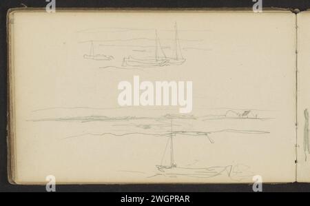 Segelboote auf einem Vaart, 1834 - 1903 Blatt 12 Verso aus einem Skizzenbuch mit 43 Blättern. Papier. Bleistift-Segelschiff, Segelboot. kanal Stockfoto