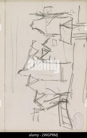 Blick auf die neuen Teertuinen in Amsterdam, George Hendrik Breitner, 1896 - 1914 von der Sloterdijk-Brücke aus gesehen. An der Vorderseite des Wasserhahns des Tarnic Department. Seite 12 aus einem Skizzenbuch mit 38 Blättern. Amsterdam Papier. Kreidekanäle, Gewässer (in der Stadt). Städtische Architektur; Gebäude; Wohnungen. Werkzeuge, Hilfsmittel, Arbeitsgeräte  Handwerk und Industrie neue Teertuinen Stockfoto