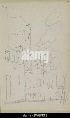 Blick auf die Gebäude, Adrianus Everssen, ca. 1828 - 1897 Blick in einer Reihe von Gebäuden. Rechts ein Baum. Blatt 10 Recto aus einem Skizzenbuch mit 58 Blättern. Niederlande Papier. Bleistift städtisches Wohnen Stockfoto