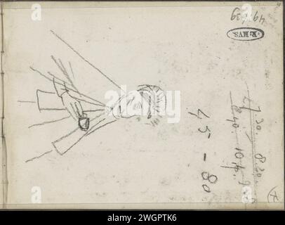 Frau mit Kopf, 1877 - 1932 die Frau trägt Kapuze und Mantel. Sie wurde von vorne gesehen und um die Hälfte unterschrieben. Seite 67 aus einem Skizzenbuch mit 32 Blättern. Papier. Kreideerwachsene Frau. Becher. Kopf – Zahnrad Stockfoto