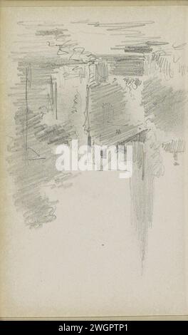 Stadtbild mit Kirche, Adrianus Everssen, ca. 1828 - 1897 Stadtbild mit Kirche. Seite 22 Verso aus einem Skizzenbuch mit 69 Blättern aus der Nähe von Delft, Rotterdam, Oudewater und Harlingen. Niederlande Papier. Bleistiftkirche (außen) Stockfoto