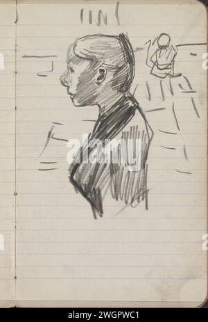 Waspit, möglicherweise auf der Lauriergracht in Amsterdam, George Hendrik Breitner, 1893 - 1898 Seite 12 aus einem Skizzenbuch mit 38 Blättern. Amsterdam Papier. Kreidejugendlicher, junge Frau, Jungfrau. Arbeiter, Arbeiter - AA - Frauen Lauriergracht Stockfoto