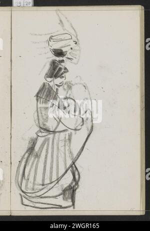 Figur in einem östlichen Mantel, 1874 - 1945 Seite 15 Recto aus einem Skizzenbuch mit 41 Blättern. Papier. Kreide Volkstracht, regionale Tracht. Mantel, umhang Stockfoto