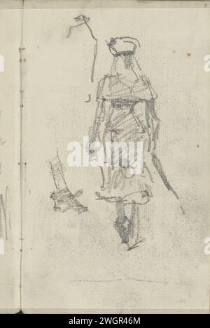 Walking Woman, gesehen auf dem Rücken, George Hendrik Breitner, ca. 1882, möglicherweise ein Regenschirm in der rechten Hand. Seite 8 aus einem Skizzenbuch mit 31 Blättern aus den Haag und Rotterdam. Das Haager Papier. Bleistiftgang - AA - weibliche menschliche Figur (+ Rückansicht) Stockfoto