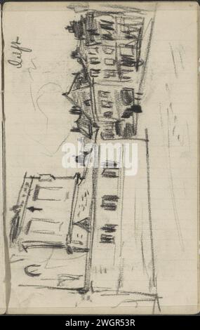 Rathaus von Delft am Markt, 1881 - ca. 1885 das Rathaus ist von hinten gezogen. Seite 41 aus einem Skizzenbuch mit 26 Blättern. Delfter Kreideplatz, Ort, Zirkus usw. Rathaus Stockfoto