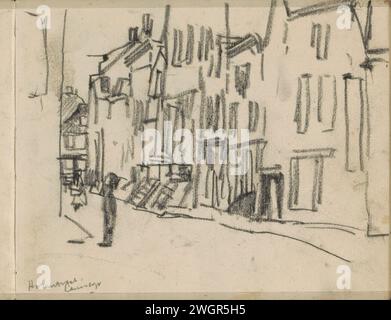 Blick auf die Hazenstraat in Amsterdam, an der Lauriergracht, George Hendrik Breitner, 1886 - 1903 Seite 10 aus einem Skizzenbuch mit 27 Zeitschriften. Amsterdam Papier. Kreidestraße (+ Stadt(-Landschaft) mit Figuren, Personal). Städtisches Wohnungswesen Hazenstraat. Lauriergracht Stockfoto