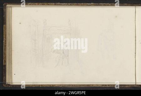 Pärchen saßen auf einem Himmelbett, 1819 - 1849 Seite 29 Verso aus einem Skizzenbuch mit 60 Zeitschriften. Papier. Bleistiftpaar von Liebenden. Bett Stockfoto