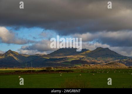 Die Berge des Eryri-Nationalparks (Snowdonia) vom Porthmadog Bypass Stockfoto