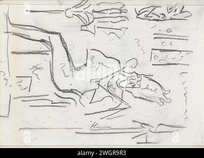 Ägyptisches Relief, 1919 wahrscheinlich ein Relief aus einem Tempelinneren. Seite 2 aus einem Skizzenbuch mit 23 Magazinen. Ägyptisches Papier. Kreidekunst (+ Relief  Skulptur) Stockfoto