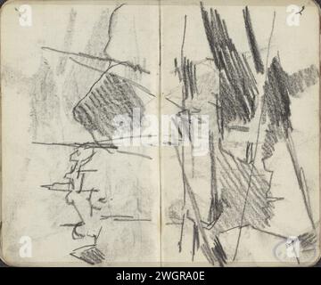 Blick auf einen Kanal in Amsterdam, möglicherweise die Lauriergracht, George Hendrik Breitner, 1896 Seite 5 und Seite 6 aus einem Skizzenbuch mit 20 Zeitschriften. Amsterdamer Kreidekanäle, Gewässer (in der Stadt). Städtische Architektur; Gebäude; Wohnungen. Schiffe (allgemein) Lauriergracht Stockfoto