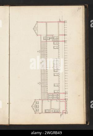 Durchmesser eines Gebäudes, ca. 1864 Seite 75 aus einem Skizzenbuch mit 164 Seiten. Papier. Bleistift. Tinte. Aquarellstift/Pinselteil  Architekturdesign oder Modell Stockfoto