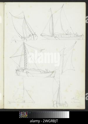 Studienblatt mit Segelschiffen, 1820 - 1872 Seite 12 Recto aus einem Skizzenbuch mit 21 Blättern. Papier. Bleistift-Segelschiff, Segelboot Stockfoto