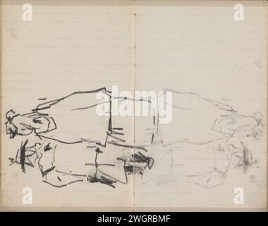 Zwei Frauen oder Mädchen, auf der Rückseite gesehen, George Hendrik Breitner, 1895 - 1898 Seite 21 und Seite 22 aus einem Skizzenbuch mit 31 Blättern. Amsterdam Papier. Kreide Erwachsene Frau (+ Rückansicht). Mädchen (Kind zwischen Kleinkind und Jugend) (+ Rückansicht) Stockfoto