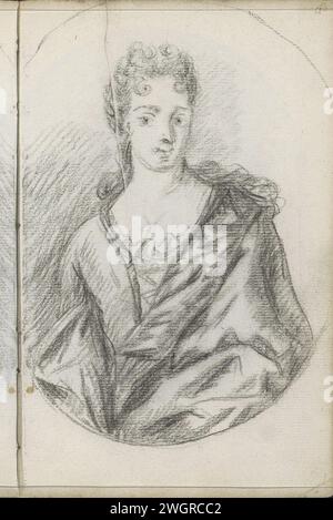 Porträt einer Frau, 1710 - 1772 Zeichnung in einem Oval. Seite 21 Recto aus einem Skizzenbuch mit 105 Blättern. Papier. Anonyme historische Person porträtiert Stockfoto
