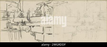 Blick auf den Dam-Platz in Amsterdam bei Schemer and Rain, George Hendrik Breitner, 1886 - ca. 1903 Seite 39 und Seite 40 aus einem Skizzenbuch mit 32 Blättern. Amsterdam Papier. Kreideplatz, Ort, Zirkus usw. Dam Stockfoto