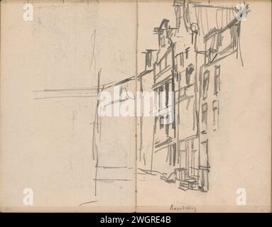 Kapelsteeg in Amsterdam, gesehen von Rokin, George Hendrik Breitner, 1907 Ansicht des Kapelsteeg, wahrscheinlich der Wijde Kapelsteeg, in Amsterdam, gesehen vom Rokin. Seite 17 und Seite 18 aus einem Skizzenbuch mit 46 Zeitschriften aus Amsterdam, Rotterdam und Haarlem. Amsterdam Papier. Bleistift städtisches Wohnen. Lane, Gasse breit Kapelsteeg. Gruselige Kapelle Stockfoto