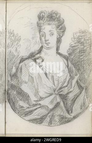 Porträt einer Frau, 1710 - 1772 Zeichnung in einem Oval. Seite 20 Recto aus einem Skizzenbuch mit 105 Blättern. Papier. Anonyme historische Person porträtiert Stockfoto