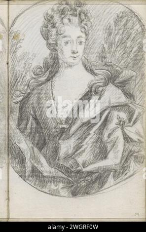 Porträt einer Frau, 1710 - 1772 Zeichnung in einem Oval. Seite 29 aus einem Skizzenbuch mit 105 Blättern. Papier. Anonyme historische Person porträtiert Stockfoto