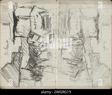 Trampaards on Dam Square in Amsterdam, George Hendrik Breitner, 1893 Seite 45 und Seite 46 aus einem Skizzenbuch mit 38 Blättern. Amsterdam Kreidefleiß, Omnibus, Pferdebahn. Pferdedamm Stockfoto