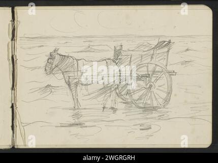 Pferd und Kutsche am Strand, 1883 - 1922 Seite 3 Recto aus einem Skizzenbuch mit 19 Blättern. Katwijk aan Zee (möglich) Papier. Bleistiftstrand. Zugkraft Tiere, Zugfahrzeug (Wagen usw.) Stockfoto