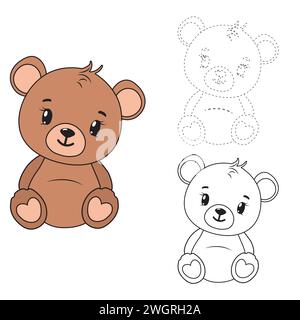 Verbinden Sie die Punkte und die Farbseite. Teddybär. Teddybär Färbung und Nachweispapier. Bärenmalseite bedruckbar. Stock Vektor