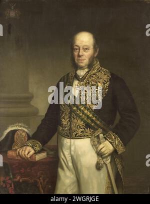 Ludolph Anne Jan Wilt Baron Sloet van de Beele (1806-90). General der Regierung (1861–66), Barend Leonardus Hendriks, 1867 Gemälde Portrait of Ludolph Anne Jan Wil Baron Sloet van de Beele (1806–90). Generalgouverneur (1861-66). Kniestück, stehend, etwas links. Die rechte Hand liegt auf einem Buch, das am Stich auf einem Tisch liegt. Die linke Hand auf dem Griff seiner Schwerter. Teil einer Serie von Porträts der Generalgouverneure der ehemaligen Niederländisch-Indien. Leinwand. Ölfarbe (Farbe) historische Personen. Kolonialgouverneur Stockfoto