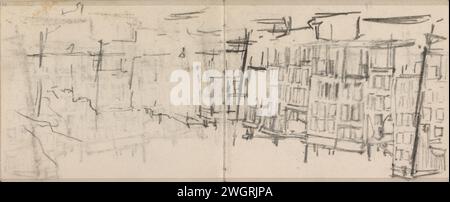 Blick auf die Prinsengracht in Amsterdam zwischen Lauriergracht und de Rozengracht, George Hendrik Breitner, 1886 - ca. 1891 Seite 27 und Seite 28 aus einem Skizzenbuch mit 32 Blättern. Amsterdam Papier. Kreidekanäle, Gewässer (in der Stadt). Städtischer Wohnraum. Schiffe (im Allgemeinen) Prinsengracht. Lauriergracht. Rose Gracht Stockfoto