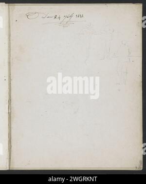 Drei lehnende Männer mit Hüten, 1812 auf dem Umschlag eines Skizzenbuches mit 8 Blättern. Antwerpener Papier. Bleistiftfigur. Kopfbedeckung: Hut (+ Herrenkleidung) Stockfoto
