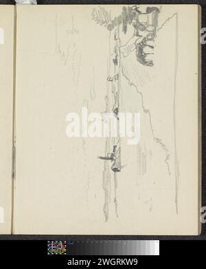 Landschaft mit Wasser, 1890 - 1946 Segelboote segeln auf dem Wasser. Seite 22 Recto aus einem Skizzenbuch mit 76 Blättern. Papier. Bleistiftlandschaften mit Wasser, Wasserlandschaften, Meereslandschaften (in der gemäßigten Zone) Stockfoto