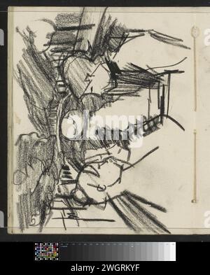 Drei Frauen im Gespräch mit einem Kanal, ca. 1886 - ca. 1903 Eine Brücke im Hintergrund. Seite 86 aus Skizzenbuch XXXII mit 92 Seiten. Amsterdam Papier. Kreidebrücke in der Stadt über Fluss, Kanal usw. (+ Stadt (-Landschaft) mit Zahlen, Personal). Erwachsene Frau Stockfoto