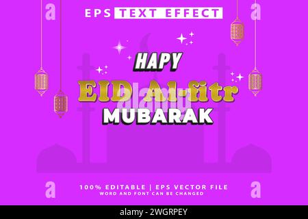 Edler Text Eid Al fitr mit Goldeffekt, 3D-Letter, bearbeitbar Stock Vektor