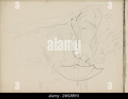 Zwei Frauen mit Sonnenschirmen am Strand, ca. 1850 - ca. 1950 Seite 15 Verso aus einem Sketchbuch mit 17 Blättern. Papier. Kreidestrand (als Erholungsort). Sonnenschirm, Sonnenschirm Stockfoto