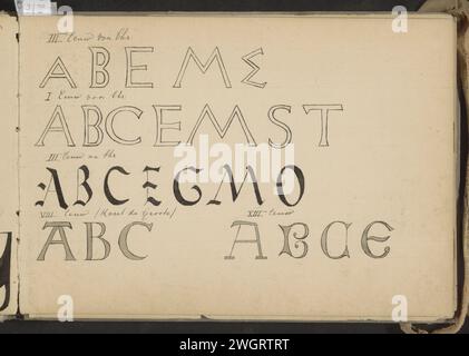 Kalligraphie: Schriften aus dem 3. Jahrhundert v. Chr. bis einschließlich des 13. Jahrhunderts, ca. 1890 - ca. 1922 Seite 8 Recto aus einem Skizzenbuch mit 43 Blättern. Papier. Bleistift. Tintenstift-/Pinselkalligraphie Stockfoto