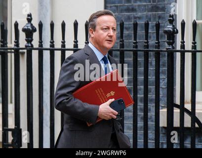 London, Großbritannien. Februar 2024. David Cameron, Außenminister, in der Downing Street zu einer Kabinettssitzung. Quelle: Karl Black/Alamy Live News Stockfoto