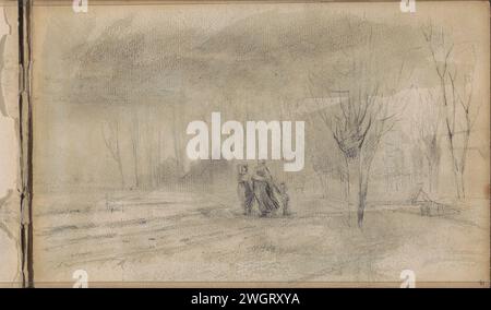 Polderlandschaft mit Figuren, 1876 - 1877 Seite 41 Recto aus einem Skizzenbuch mit 41 Blättern. Papier. Bleistift. Aquarell (Farbe) Pinsellandschaften mit Wasser, Wasserlandschaften, Meereslandschaften (in der gemäßigten Zone) (+ Landschaft mit Figuren, Personal) Stockfoto