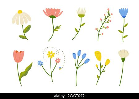 Ein Blumenset, Frühling, Handgemälde. Für das Design Ihrer Postkarten, Hochzeitseinladungsdesign Vektor Stock Vektor