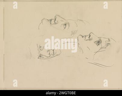 Arbeitsblatt mit Gesichtern, 1875 - 1934 Seite 17 Recto aus Skizzenbuch IV mit 27 Magazinen. Das Haager Papier. Bleistiftgesicht Stockfoto