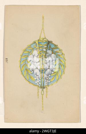 Entwurf eines Anhängers mit Blumenzweigen der Witte Wisteria, aus emailliertem Gold, Paul Louchet, um 1905 Pariser Papier. Graphit (mineralisch). Tinte. Aquarellzeichnung/Stift Stockfoto