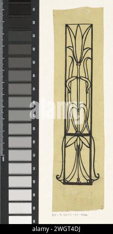 Band Design für: Louis Couperus, Extaze: A Book of Happiness, 1894, Richard Nicolaüs Roland Holst, in oder vor 1894 zeichnend stilisiertes Blumenmuster in einem rechteckigen Rahmen. Papier für die Nachverfolgung. Tinte. Bleistift. Deck Paint Stift / Pinsel Blumen  Ornament Stockfoto