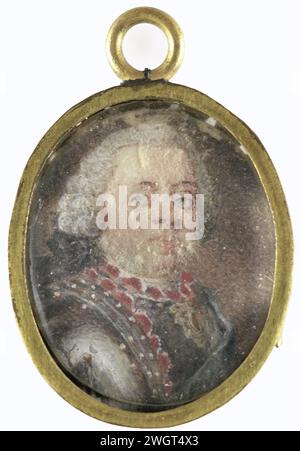 Willem IV. (1711–51), Prinz von Oranje Nassau, Anonym, um 1750 Miniatur (Gemälde) Porträt von Wilhelm IV. (1711–51), Prinz von Oranje Nassau. Die Brust nach rechts, die Augen nach links, in Rüstung. Teil der Porträt-Miniatursammlung. Holland Elfenbein. Metall. Glas Stockfoto