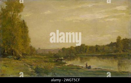 Landschaft auf der Oise, Charles-Francois Daubigny, 1872 Gemälde Landschaft auf der Oise. Flusslandschaft mit ein paar Figuren am Ufer. Bereich. Ölfarbe (Farbe) Fluss (+ Landschaft mit Figuren, Personal) Oise Stockfoto