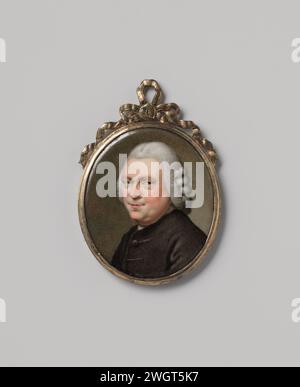 Porträt von Cornelis Ploos van Amstel, Johann Friedrich Hurter (zugeschrieben), 1772 Miniatur (Gemälde) Ovales Porträt eines Mannes. Mit Profil nach links. Auf einem Papier auf der Innenseite des Silberschranks: Dies ist das Porträt der Corns Ploos van Amstel, geboren am 4. Januar 1726 in Weesp. Die Haager Kupfer (Metall) historische Personen. Porträt, Selbstporträt des Künstlers Stockfoto