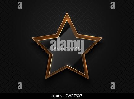 Goldener Rand, glänzender schwarzer, sternförmiger Logorahmen. Luxuriöser Rahmen, goldener Rand, schwarzer Hintergrund. Abstraktes Vektor-Premium-Leistungsglas Stock Vektor