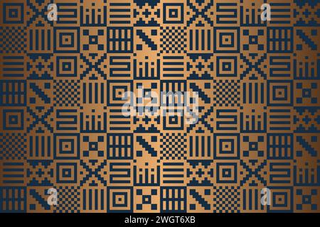 Nahtloser Vektor ethnisches geometrisches goldenes Pixelmuster. Abstrakter mexikanischer Hintergrund mit goldbronzener Textur. Kupfergrafik. Wiederkehrende Leute Stock Vektor