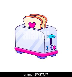 90er Jahre Valentinskarte im flachen Stil, Linienstil. Handgezeichnete Toaster Vektor-Illustration. Modischer Patch, Abzeichen, Emblem. Stock Vektor