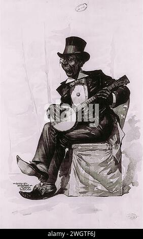 Poster Afroamerikaner, Der Banjo Spielt Stockfoto