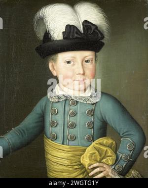 Porträt von Wilhelm Friedrich, Prinz von Oranje-Nassau, später König Wilhelm I., als Kind, anonym, um 1775 Gemälde Porträt von Willem Frederik (1772–1843), Prinz von Oranje-Nassau (später König Wilhelm I.), als Kind. Halbiert, die linke Hand seitlich. Auf dem Kopf ein Hut mit Federn. Anhänger von SK-A-1477. Nordholländische Leinwand. Ölfarbe (Farbe) historische Personen Stockfoto